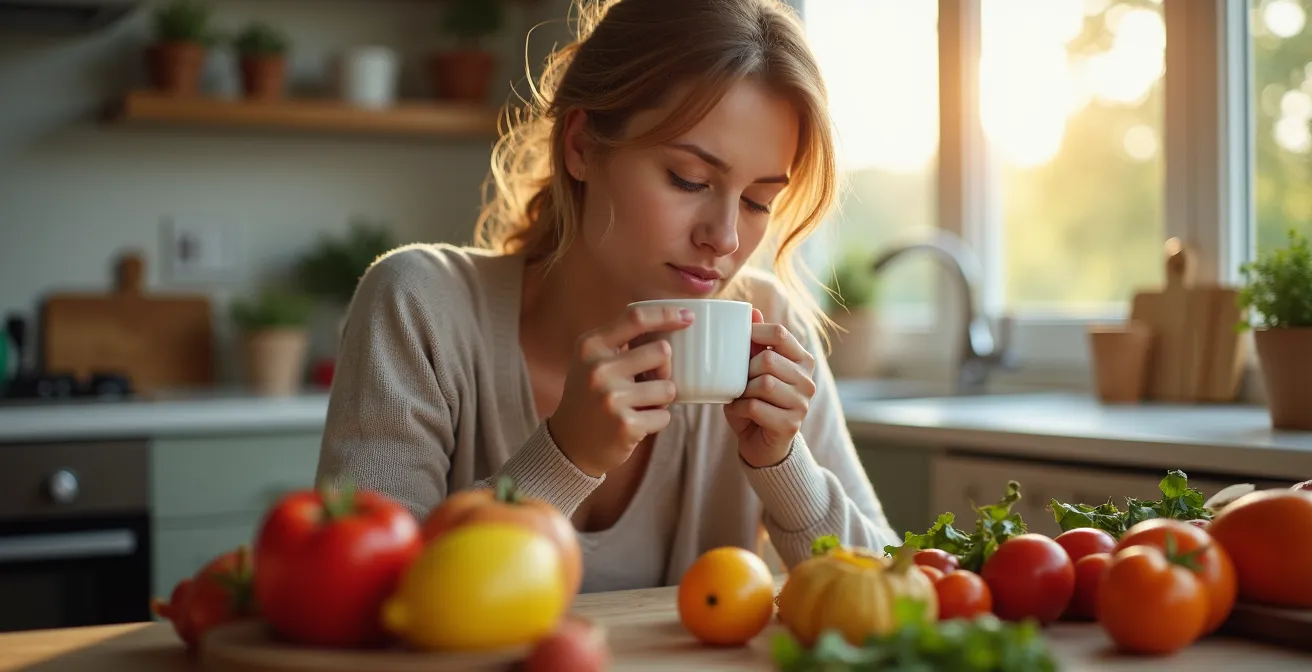 Personne en réflexion face à ses choix alimentaires